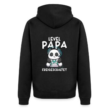 Level Papa freigeschaltet Panda Gamer Vater - Unisex Premium Bio Zip Hoodie - Schwarz - Hinten - Nico (187cm)
