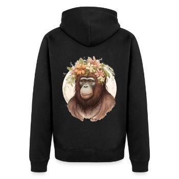 Cute Watercolor Orangutan Flower Crown Floral - Unisex Premium Organic Zip Hoodie - black - Back - Nico (187cm)