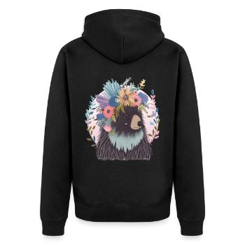Cute Porcupine Flower Crown Watercolor Floral - Unisex Premium Bio Zip Hoodie - Schwarz - Hinten - Nico (187cm)