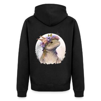 Aquarelle Lézard Fleur Couronne Floral Reptile Amour - Veste à capuche bio Premium Unisexe - noir - Dos - Nico (187cm)