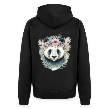 Mignon Panda Ours Fleur Couronne Aquarelle Animal Lov - Veste à capuche bio Premium Unisexe - noir - Dos - Nico (187cm)