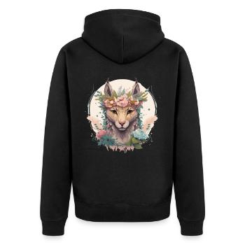 Aquarelle mignonne Lynx Couronne Floral Félin - Veste à capuche bio Premium Unisexe - noir - Dos - Nico (187cm)