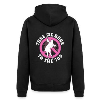 Hippie Peace Zeichen Frieden Blumen Blumenkind - Unisex Premium Bio Zip Hoodie - Schwarz - Hinten - Nico (187cm)