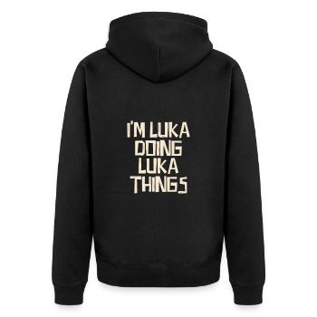 I'm Luka doing Luka things - Unisex Premium Organic Zip Hoodie - black - Back - Nico (187cm)