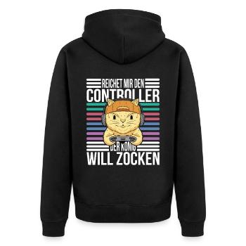 Reichet mir den Controller König Gaming Cat - Unisex Premium Bio Zip Hoodie - Schwarz - Hinten - Nico (187cm)