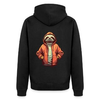 Chilliges Cartoon Faultier mit Hoodie Jacke Pulli - Unisex Premium Bio Zip Hoodie - Schwarz - Hinten - Nico (187cm)