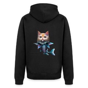 Fish Cat Fusion - Unisex Premium Organic Zip Hoodie - black - Back - Nico (187cm)