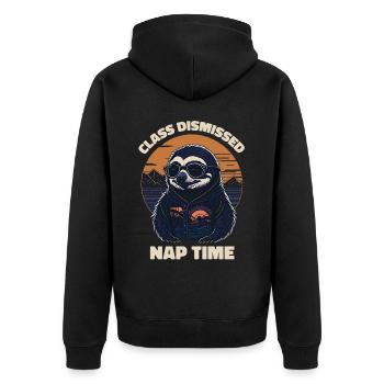 Sloth Retro Teacher Class Dismissed Nap - Unisex Premium Organic Zip Hoodie - black - Back - Nico (187cm)