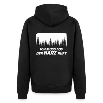 Harz ruft Brocken Wanderung Wandern - Unisex Premium Bio Zip Hoodie - Schwarz - Hinten - Nico (187cm)