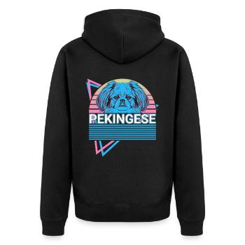 Pekingese Retro - Unisex Premium Organic Zip Hoodie - black - Back - Nico (187cm)