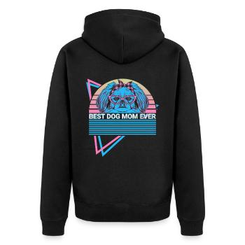 Pekinesen Mama Retro - Unisex Premium Bio Zip Hoodie - Schwarz - Hinten - Nico (187cm)