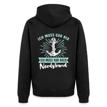 Nordstrander Sprüche Nordstrand - Unisex Premium Bio Zip Hoodie - Schwarz - Hinten - Nico (187cm)