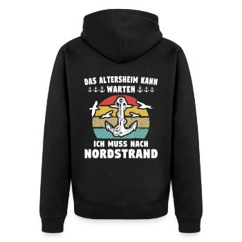 Nordstrander Sprüche Nordstrand - Unisex Premium Bio Zip Hoodie - Schwarz - Hinten - Nico (187cm)