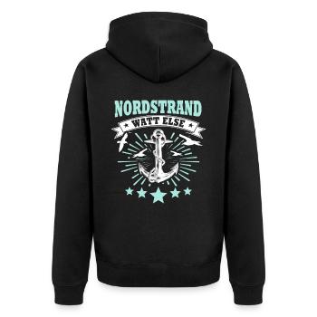 Nordstrander Sprüche Nordstrand - Unisex Premium Bio Zip Hoodie - Schwarz - Hinten - Nico (187cm)