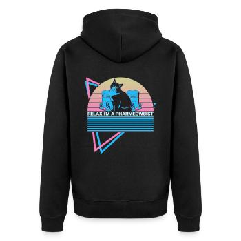 Apothekerin Apotheke Katze Retro - Unisex Premium Bio Zip Hoodie - Schwarz - Hinten - Nico (187cm)