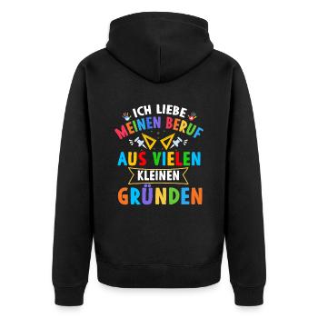 Erzieherin Erzieher Kindergarten Kindergärtnerin - Unisex Premium Bio Zip Hoodie - Schwarz - Hinten - Nico (187cm)