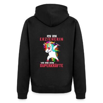 Erzieherin Erzieher Kindergarten Dabbing Einhorn - Unisex Premium Bio Zip Hoodie - Schwarz - Hinten - Nico (187cm)