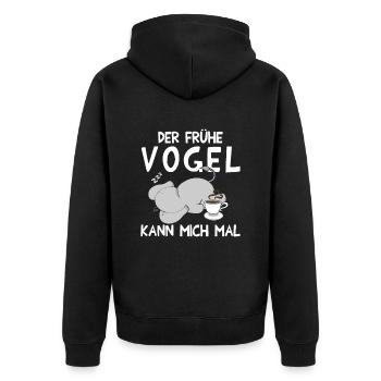 Der Frühe Vogel kann mich mal Elefant Kaffee - Unisex Premium Bio Zip Hoodie - Schwarz - Hinten - Nico (187cm)