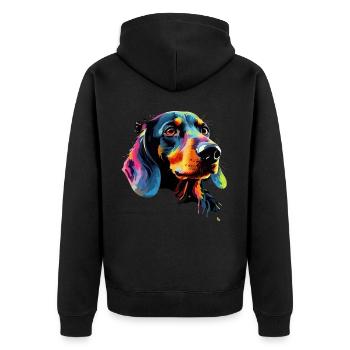 Dackel Hund Teckel Watercolor Art Hundekopf - Unisex Premium Bio Zip Hoodie - Schwarz - Hinten - Nico (187cm)