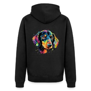 Dackel Hund Teckel Watercolor Art Hundekopf - Unisex Premium Bio Zip Hoodie - Schwarz - Hinten - Nico (187cm)