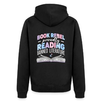 Proudly Reading Banned Literature - Unisex Premium Organic Zip Hoodie - black - Back - Nico (187cm)