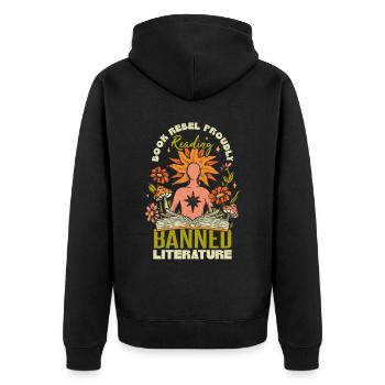 Proudly Reading Banned Literature - Unisex Premium Organic Zip Hoodie - black - Back - Nico (187cm)