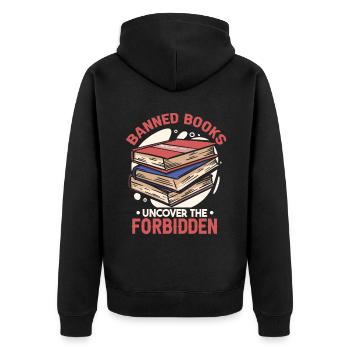 Banned Books Uncover The Forbidden - Unisex Premium Organic Zip Hoodie - black - Back - Nico (187cm)