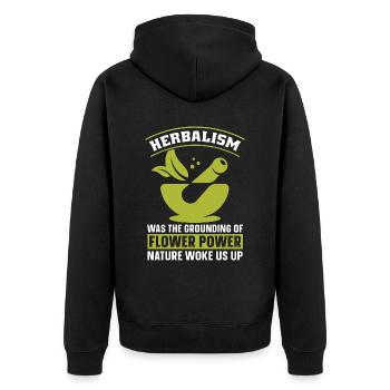 Herbalism Was The Grounding Of Flower Power Herbs - Unisex Premium Bio Zip Hoodie - Schwarz - Hinten - Nico (187cm)