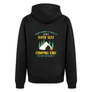 Camping Outdoor Mountain Camper Wandern Camping - Unisex Premium Bio Zip Hoodie - Schwarz - Hinten - Nico (187cm)