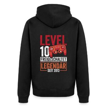 Level 10 Freigeschaltet 10.Geburtstag - Unisex Premium Bio Zip Hoodie - Schwarz - Hinten - Nico (187cm)
