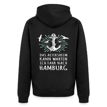 Lustige Hamburg Sprüche - Unisex Premium Bio Zip Hoodie - Schwarz - Hinten - Nico (187cm)