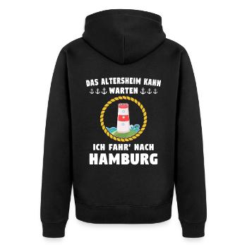 Lustige Hamburg Sprüche - Unisex Premium Bio Zip Hoodie - Schwarz - Hinten - Nico (187cm)