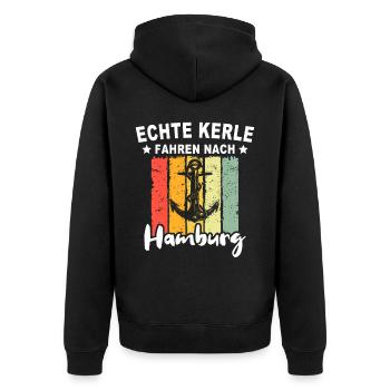 Lustige Hamburg Sprüche - Unisex Premium Bio Zip Hoodie - Schwarz - Hinten - Nico (187cm)