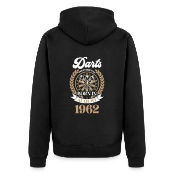 61ème Anniversaire Août Vintage 1962 Fléchettes - Veste à capuche bio Premium Unisexe - noir - Dos - Nico (187cm)