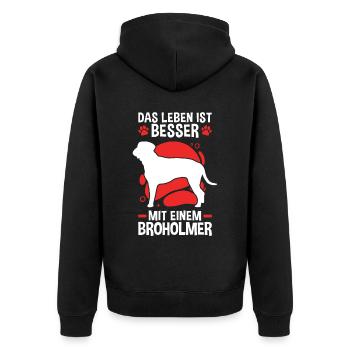 Leben ist besser mit Broholmer Dänische Dogge - Unisex Premium Bio Zip Hoodie - Schwarz - Hinten - Nico (187cm)