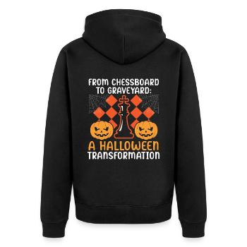 Schach Halloween Süßes oder Saures Schachbrettspiel - Unisex Premium Bio Zip Hoodie - Schwarz - Hinten - Nico (187cm)
