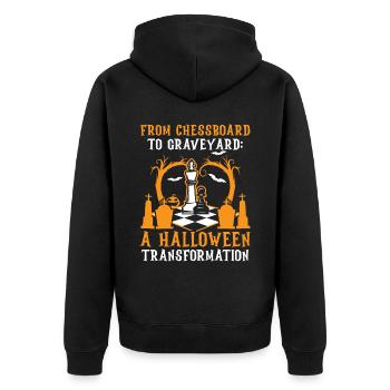 Schach Halloween Süßes oder Saures Schachbrettspiel - Unisex Premium Bio Zip Hoodie - Schwarz - Hinten - Nico (187cm)