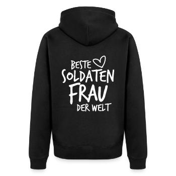 Beste Soldatenfrau der Welt - Unisex Premium Bio Zip Hoodie - Schwarz - Hinten - Nico (187cm)