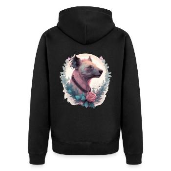 Aquarelle Hyène Fleur Couronne Afrique Safari Animal - Veste à capuche bio Premium Unisexe - noir - Dos - Nico (187cm)