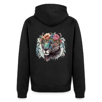 Cute Jaguar Flower Crown Africa Safari Animal Love - Unisex Premium Organic Zip Hoodie - black - Back - Nico (187cm)