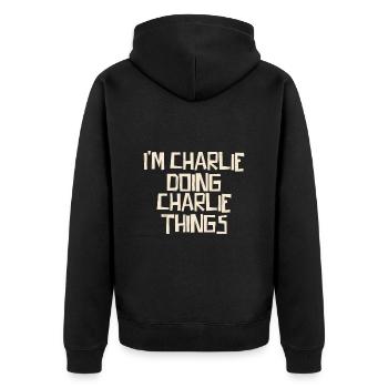I'm Charlie doing Charlie things - Unisex Premium Organic Zip Hoodie - black - Back - Nico (187cm)