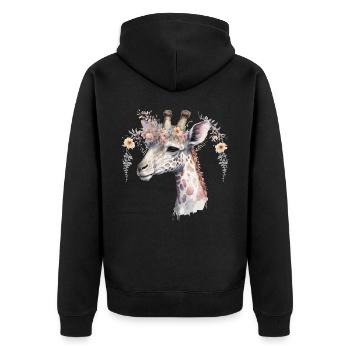 Aquarelle Girafe Fleur Couronne Animal Exotique Flor - Veste à capuche bio Premium Unisexe - noir - Dos - Nico (187cm)