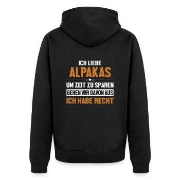 Alpakaliebe hat immer Recht Lama Alpaca Pako - Unisex Premium Bio Zip Hoodie - Schwarz - Hinten - Nico (187cm)