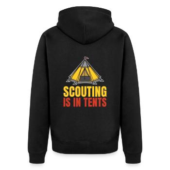 Pfadfinder Lustig Scouting Is In Tents - Unisex Premium Bio Zip Hoodie - Schwarz - Hinten - Nico (187cm)