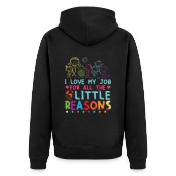 Ich liebe meinen Job aus all den kleinen Gründen - Unisex Premium Bio Zip Hoodie - Schwarz - Hinten - Nico (187cm)