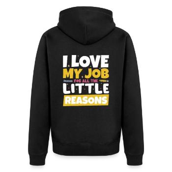 Ich liebe meinen Beruf Lehrer - Unisex Premium Bio Zip Hoodie - Schwarz - Hinten - Nico (187cm)