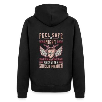 Valkyrie Feel Safe At Night Sleep Norse Viking - Unisex Premium Organic Zip Hoodie - black - Back - Nico (187cm)