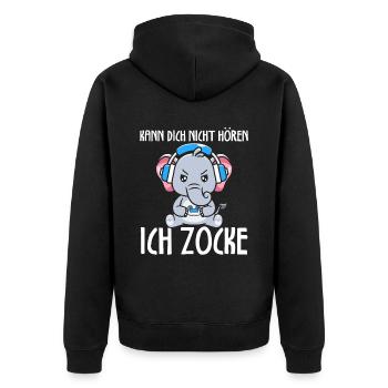 Kann Dich Nicht Hören Ich Zocke Gamer Elefant - Unisex Premium Bio Zip Hoodie - Schwarz - Hinten - Nico (187cm)