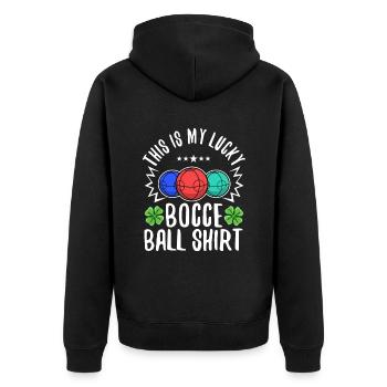 Ceci est ma boule de pétanque chanceuse - Veste à capuche bio Premium Unisexe - noir - Dos - Nico (187cm)
