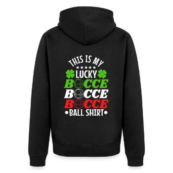 Ceci est ma boule de pétanque chanceuse - Veste à capuche bio Premium Unisexe - noir - Dos - Nico (187cm)
